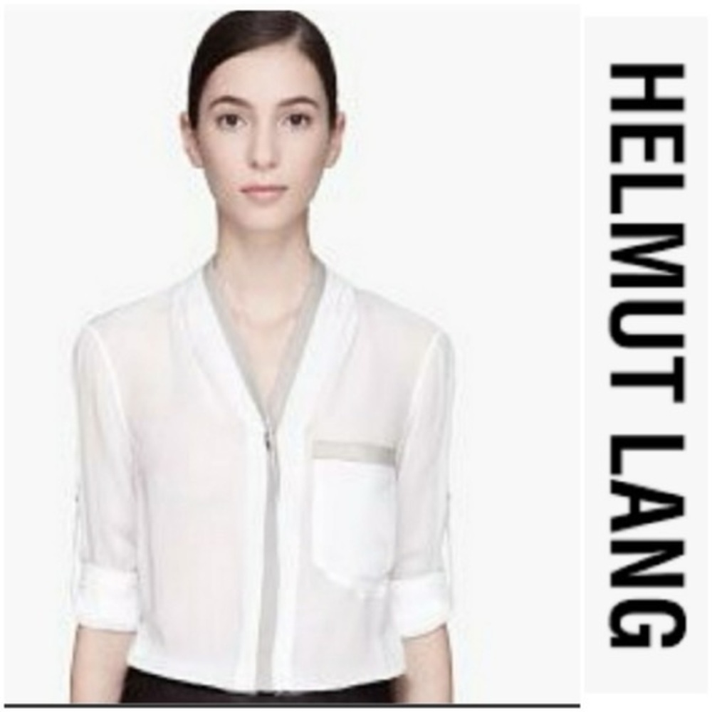 White Helmut Lang Blouse With Leather Detail